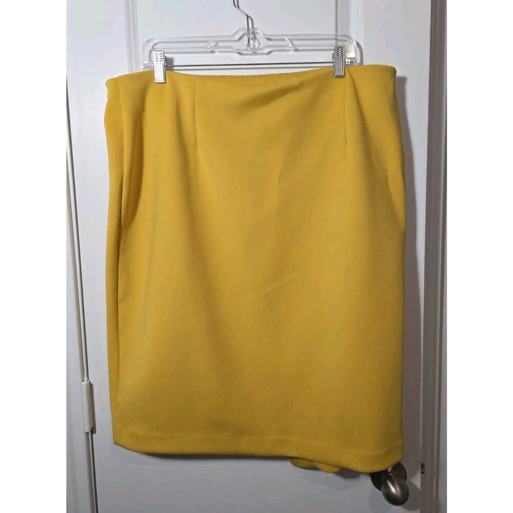 Faux Wrap Pencil Skirt Womens XL Yellow Button Detail Asymmetrical Est 1946 - Picture 3 of 11